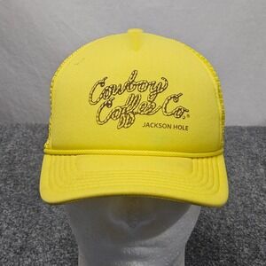 Cowboy Coffee Trucker Hat Yellow Rope Mesh CapJackson Hole Retro Western Grunge
